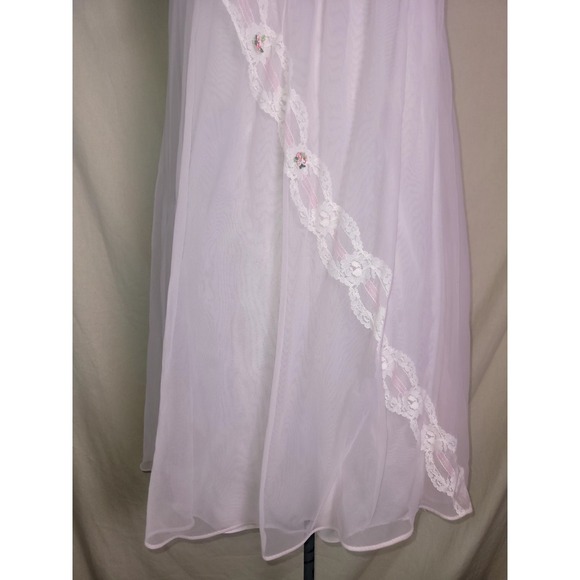 Vintage 60s 70s Movie Star Pink Nightgown Layered Bow Lingerie Small Lace Baby - Picture 3 of 8